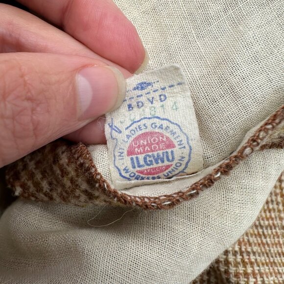 Vintage Womens Pants Tan Brown Houndstooth The Villager USA Union Made Retro - Picture 5 of 9